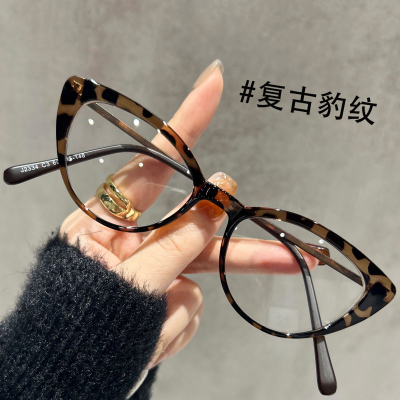 超轻10克豹纹猫眼框架眼镜近视女