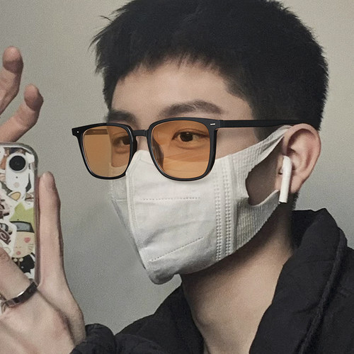 黑框茶色墨镜男高级ins痞帅