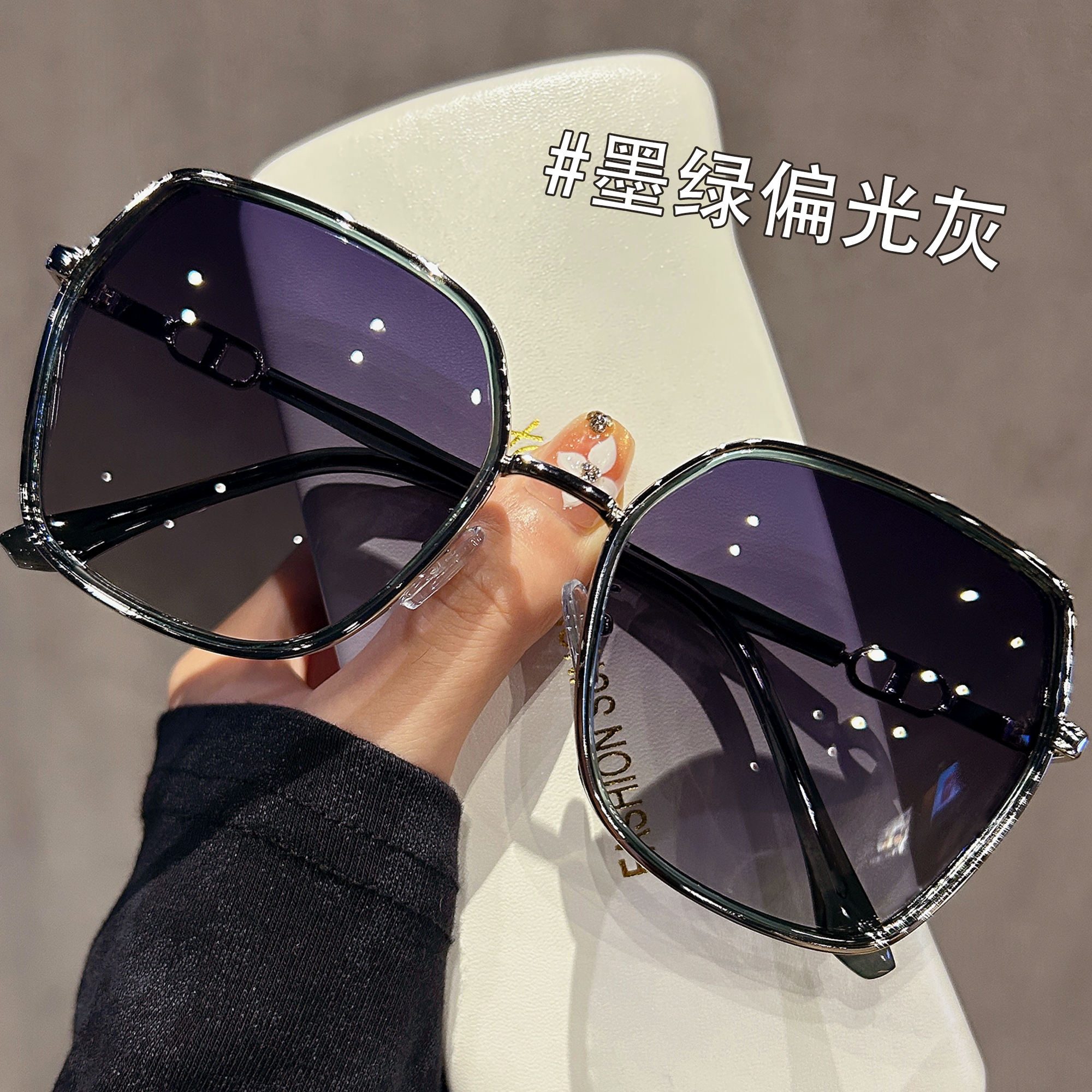 森绿色大框墨镜女款偏光防紫外线