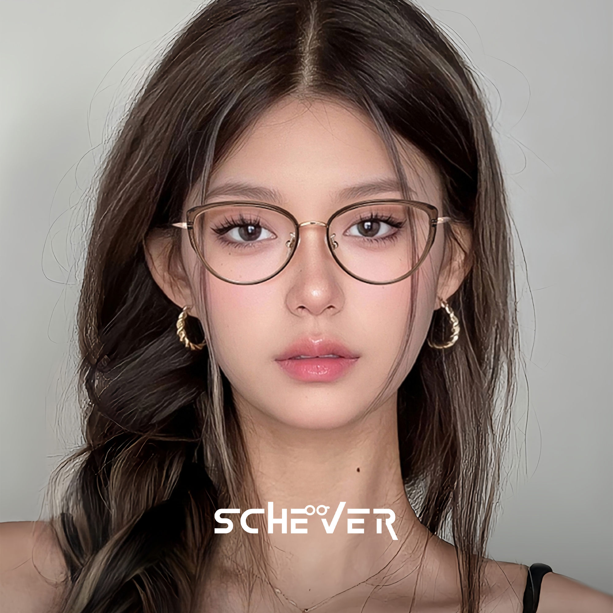 茶色俏皮猫眼镜框眼镜女近视可配