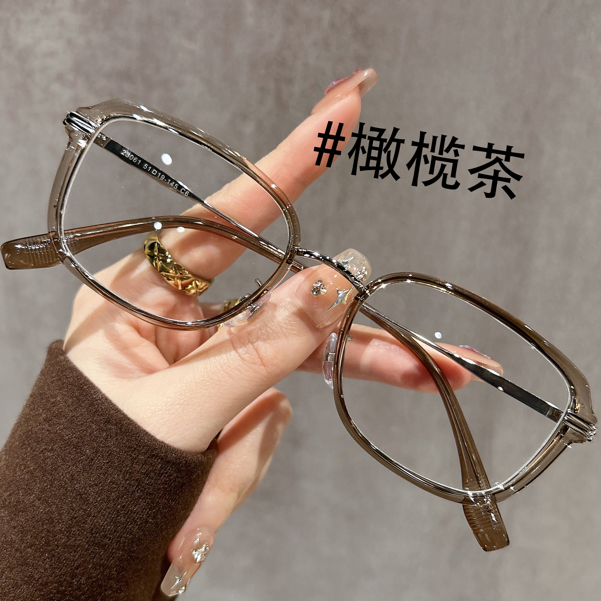 橄榄绿窄框眼镜女近视度数可配