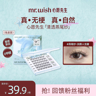 Mr.wish 清透燕尾纱无梗自然假睫毛无梗自然仿真 心愿先生免胶款