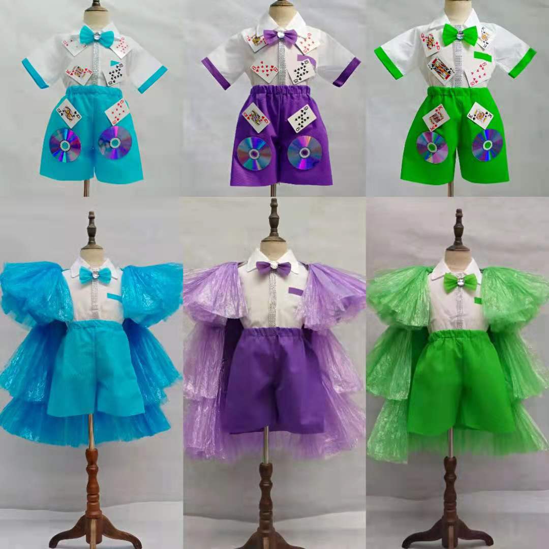 六一环保时装秀服装塑料袋男童diy材料手工制作幼儿园亲子走秀演