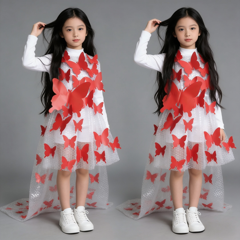 女童环保创意手工气泡膜蝴蝶拖尾幼儿园亲子环保时装秀走秀服装