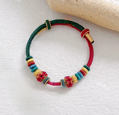 故宫风手工编织手绳可穿黄金转运珠手链成人宝宝八股绳DIY可拆卸