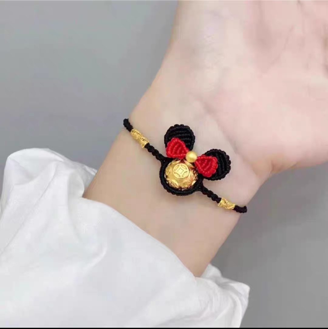 米奇头手绳项链手工编织手绳半成品可穿钱币珠手绳项链绳生日礼物