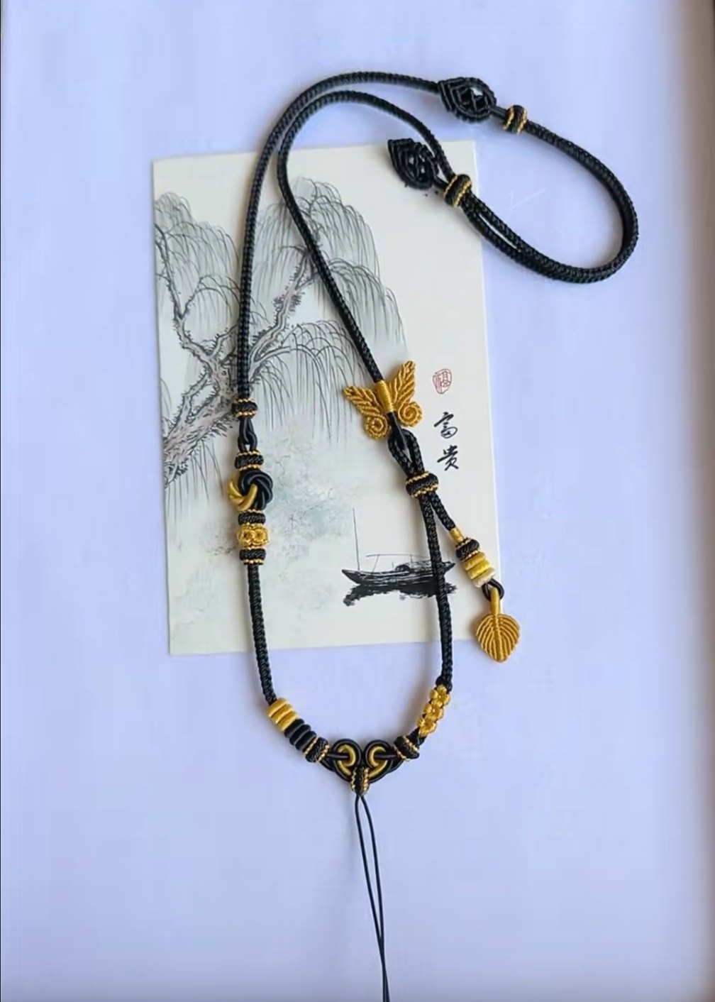 手工编织项链绳毛衣链黑色吊坠绳可挂黄金平安锁翡翠蜜蜡汉服配饰