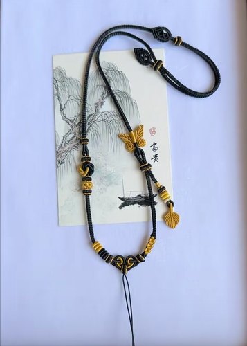 手工编织项链绳毛衣链黑色吊坠绳可挂黄金平安锁翡翠蜜蜡汉服配饰