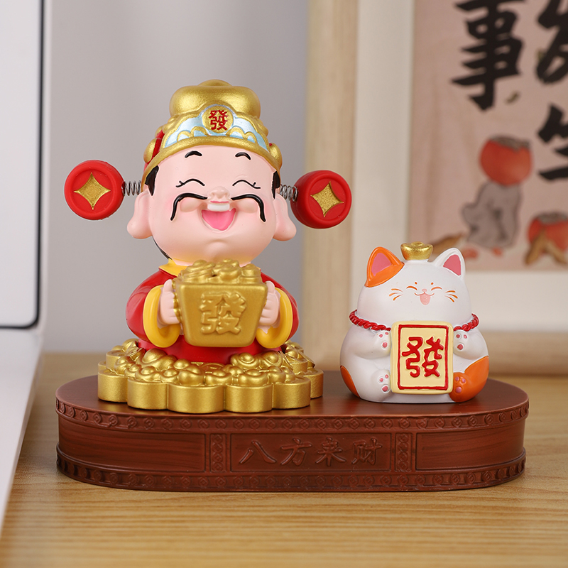 2025新款财神爷摆件办公室桌面装饰品工位招财猫车载治愈小礼物