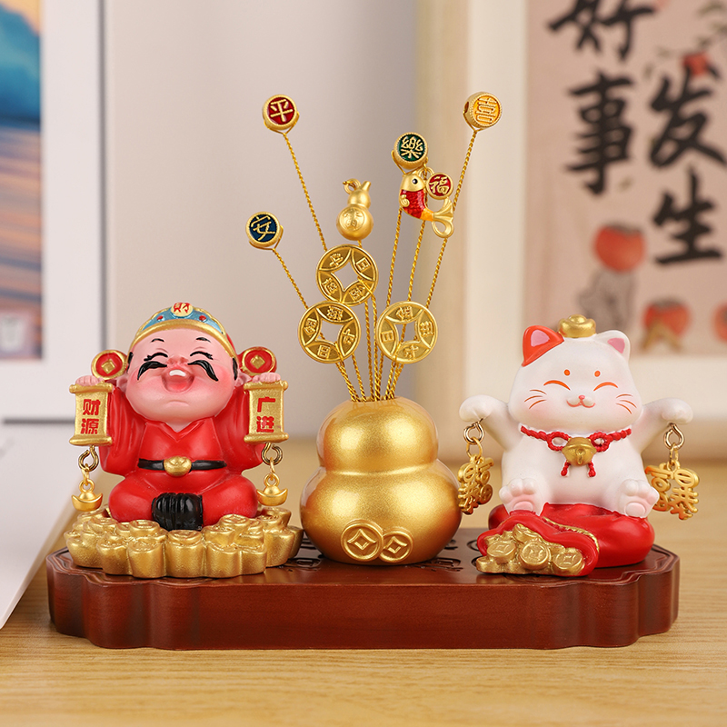 财神爷桌面小摆件办公室工位车载装饰品情绪稳定神器招财猫礼物