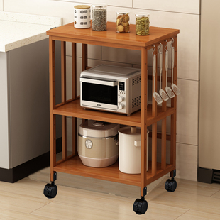 厨房可移动置物架落地式电饭煲架微波炉架多层收纳架带轮楠竹架子