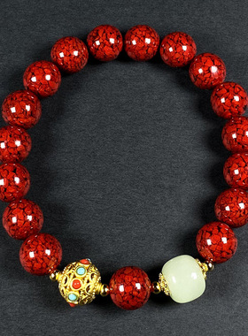 原矿朱砂手串透光晶体砂玉珠灯笼本命年护身符转运手串手链批发