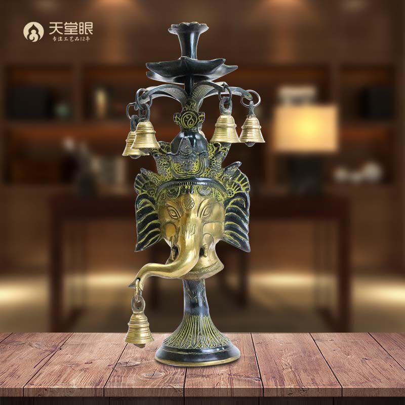 尼泊尔手工铜制蜡烛台象鼻酥油灯客厅餐厅复古家居桌面铜摆件