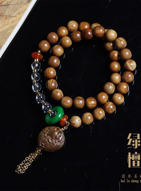 绿檀香木DIY复古风阿呆流苏毛衣项链佛念珠手持男女士文玩配饰品