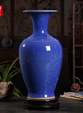 景德镇陶瓷花瓶手工蓝色瓷器新中式家居客厅装饰摆件礼品