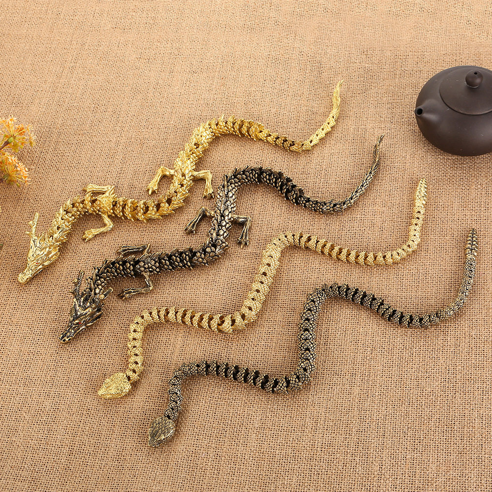 复古做旧立神龙40cm大号立体龙蛇摆饰关节可活动铜龙蛇摆件工艺品