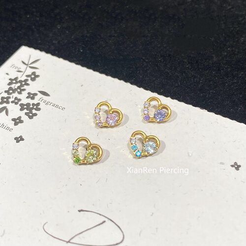 爱心钛合金镀金耳钉防敏内螺纹