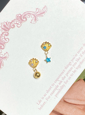 仙人 钛合金“贝壳”镀金耳钉/耳坠钉/耳骨钉/flat 16g内螺纹防敏