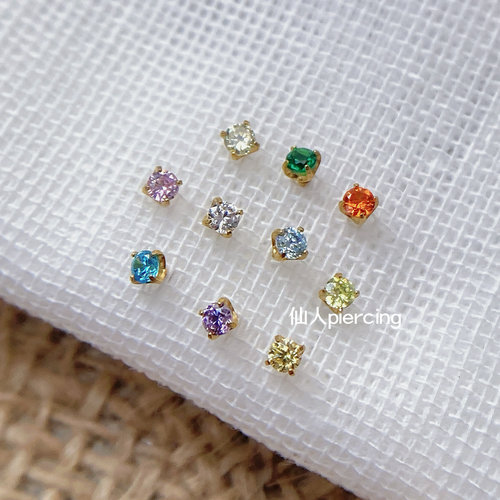 钛合金 2mm“小鼻噶”镀金锆石耳钉/耳骨钉/鼻钉/唇钉 内螺纹防敏
