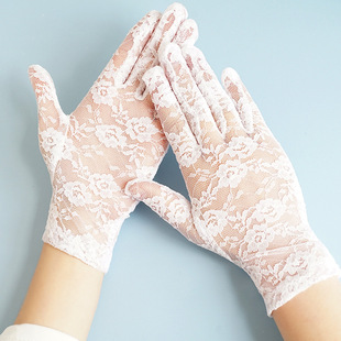 全指手套女 手套弹力透气防晒玫瑰花婚纱礼仪时尚 蕾丝夏季 清凉薄款
