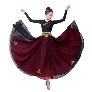 蒙古族舞蹈演出服装女民族风艺考新疆维吾尔藏族舞上衣半身裙服饰