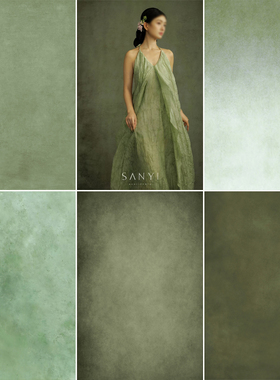 绿色系肖像写真高级感油画布影棚摄影拍照专用纹理肌理做旧背景布