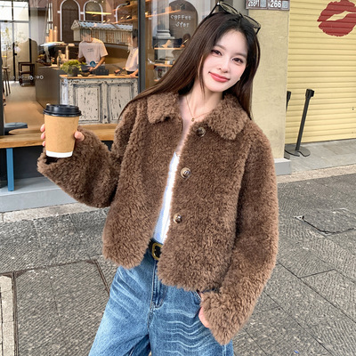 羊羔毛皮毛一体大衣羊剪绒外套女