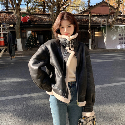 皮毛一体皮草外套羊剪绒大衣女冬