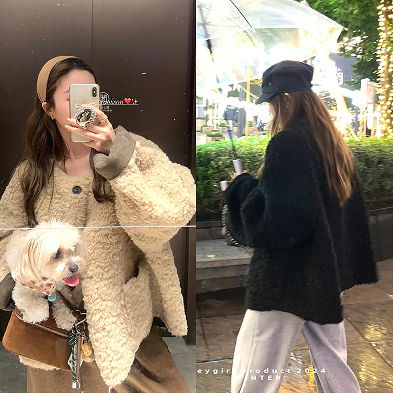 小羊咩咩羊羔毛皮毛一体皮草外套女短款宽松慵懒保暖羊剪绒上衣冬