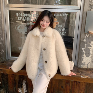 芭莎羊毛2025冬羊羔毛小个子年轻款 羊剪绒大衣女皮毛一体皮草外套