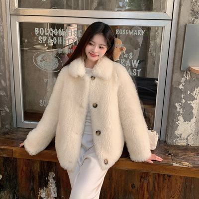 羊剪绒大衣女皮毛一体皮草外套冬