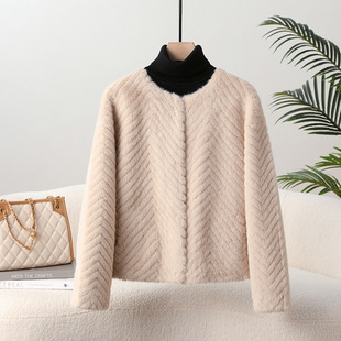 2025秋冬新款 气质欧貂绒仿水貂环保皮草短外套女年轻皮毛一体大衣