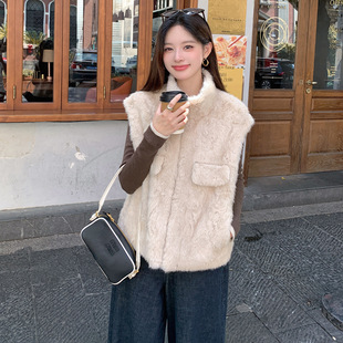 2025秋冬款 仿水貂绒皮毛一体马甲背心环保皮草立领拉链毛毛外套女