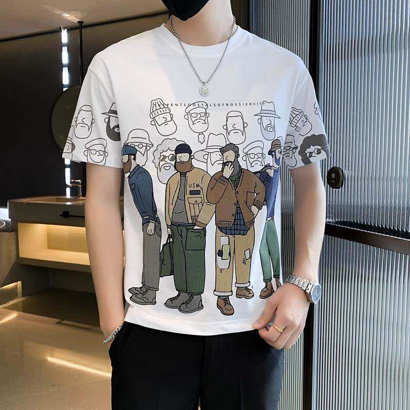 潮牌短袖t恤男夏季新款卡通印花纯棉半袖体恤衫上衣高端男装衣服