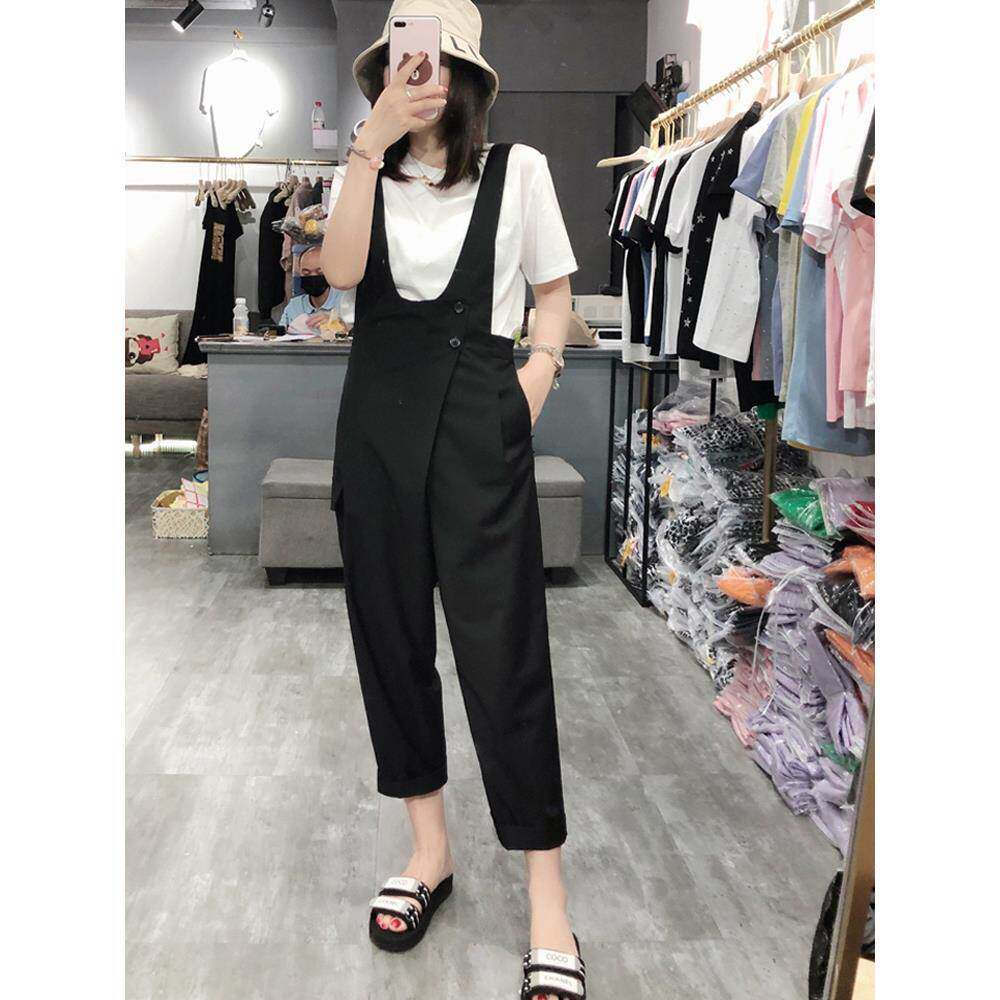 背带裤女2025夏季新款高腰设计感小众阔腿洋气减龄九分休闲连体裤