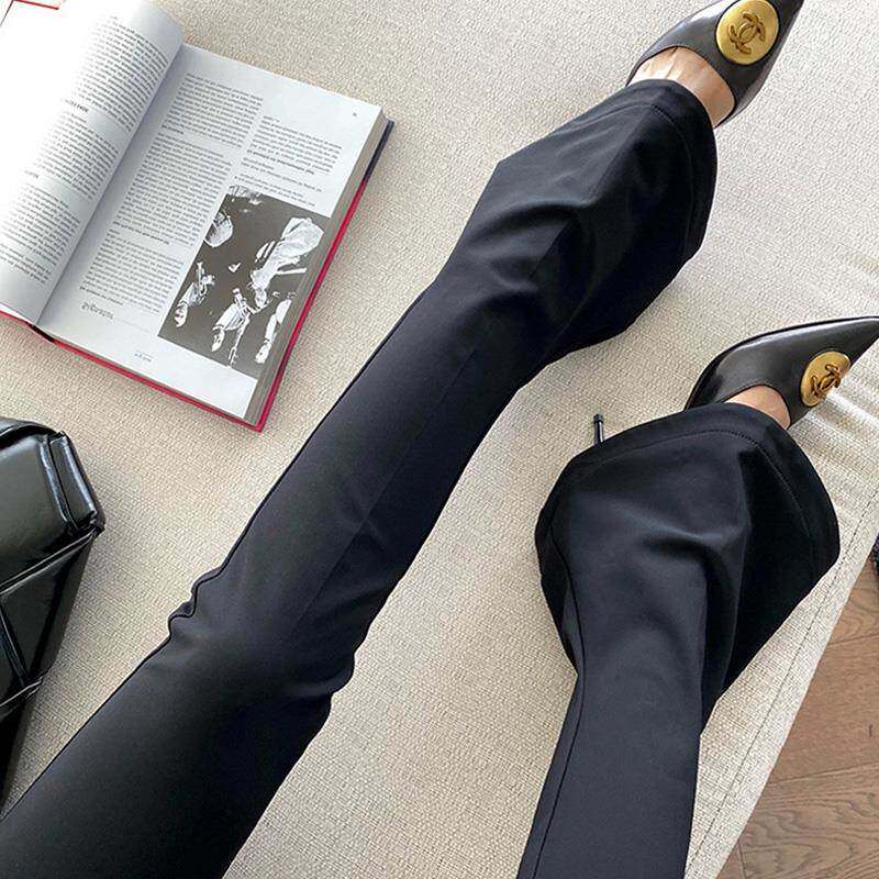 黑色高腰马蹄裤女春夏显瘦高个子修身辣妹弹力加长拖地微喇叭裤潮