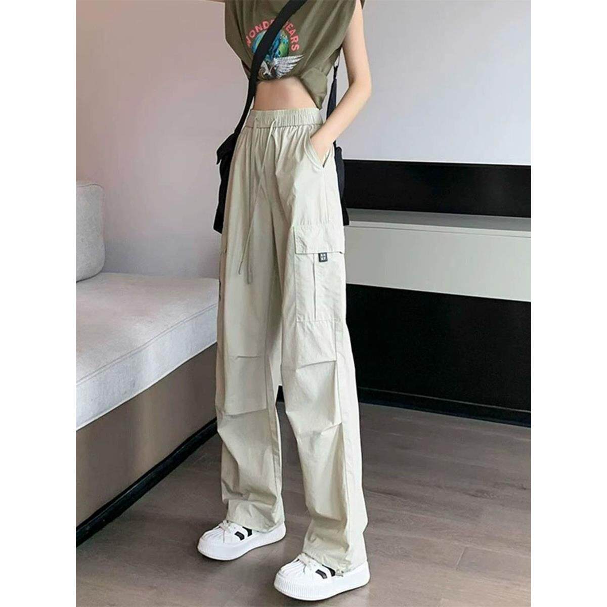 美式工装裤女夏薄款速干直筒裤2024新款小个子宽松显高休闲束脚裤