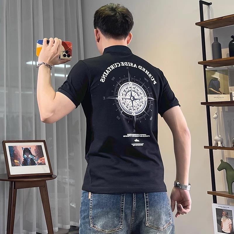 潮牌夏季修身版时尚潮流刺绣翻领半袖t恤衫T恤男士新款短袖polo衫