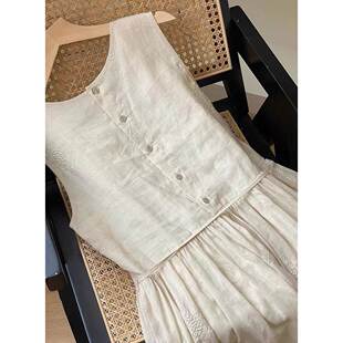 棉麻背心连衣裙女夏季新款高端亚麻料女士休闲宽松无袖吊带中长裙