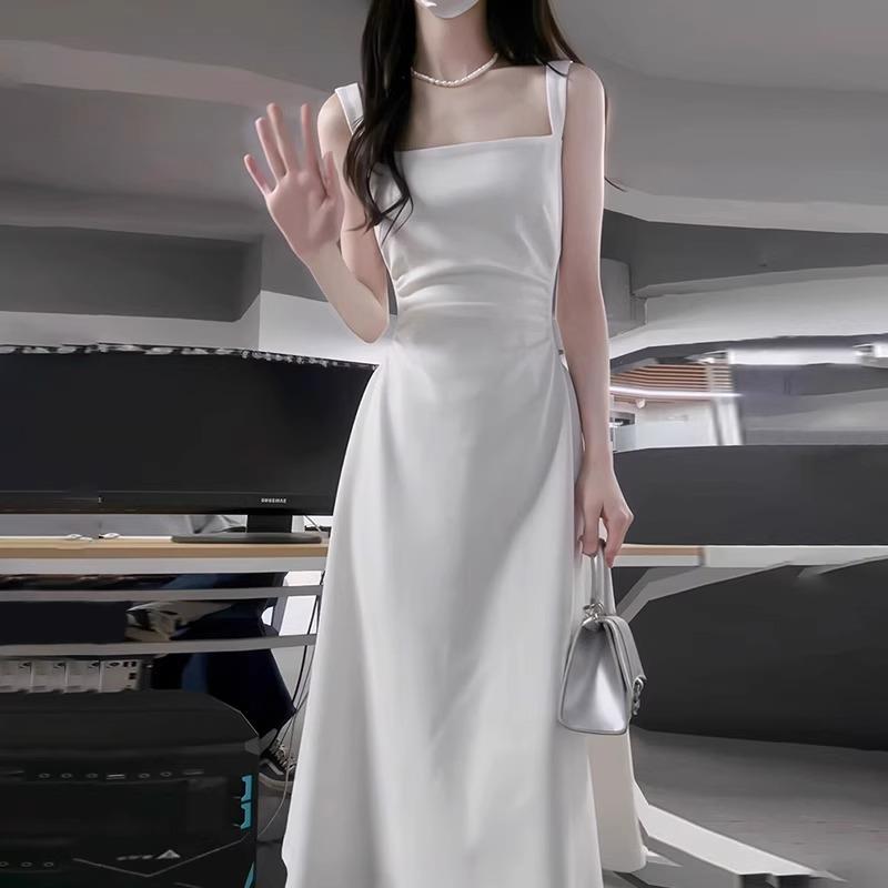 欧洲站2025新款轻奢女装高级感气质绝美长裙白色吊带连衣裙女夏季
