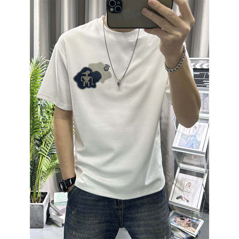 潮牌短袖t恤男夏季新款青年潮流印花圆领百搭高端男装上衣半袖潮