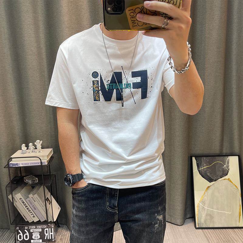 潮牌男夏季新款字母刺绣纯棉半袖体恤衫上衣男款青年衣服短袖t恤