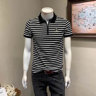 体恤衫 上衣韩版 青年棉半袖 男polo衫 男士 潮牌夏季 商务休闲条纹短袖