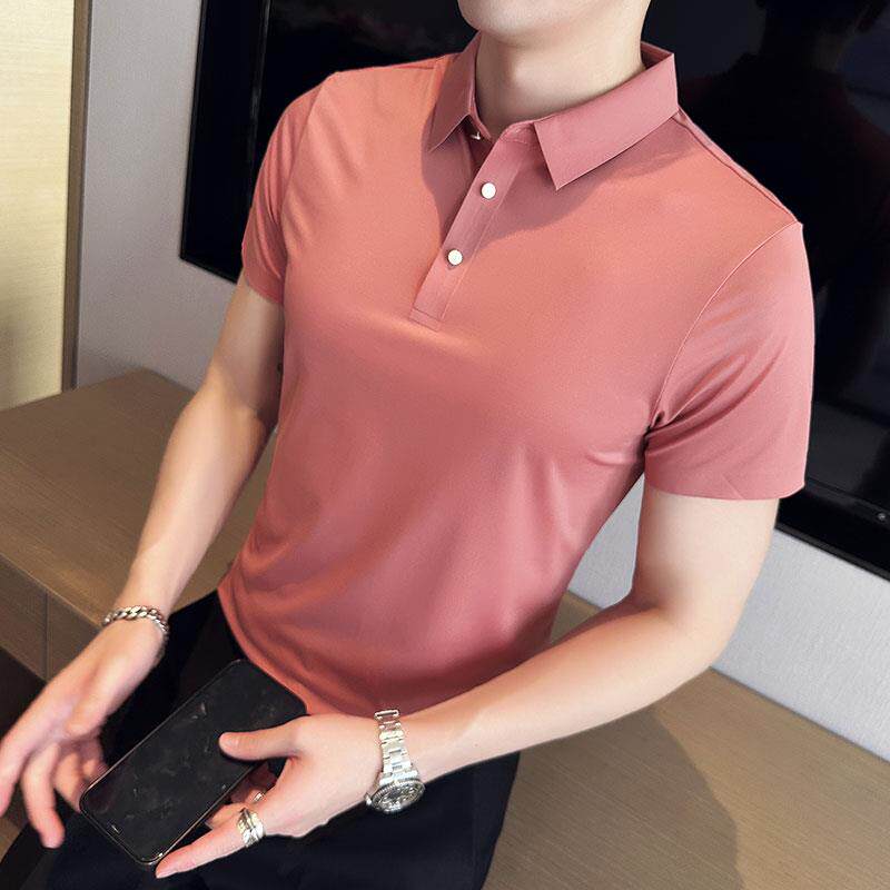 百尊冰丝修身短袖Polo衫男夏季纯色商务休闲透气高弹翻领T恤上衣