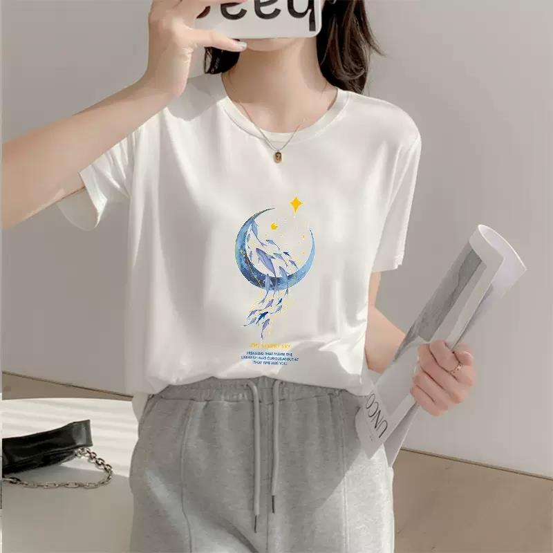 欧洲站白色天丝短袖t恤女2025新款爆款夏季正肩时尚高端宽松上衣