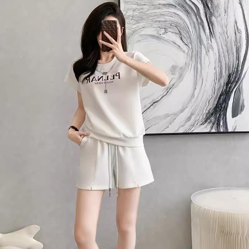 欧洲站黑色字母2025休闲运动服套装女夏新款时尚洋气跑步服两件套