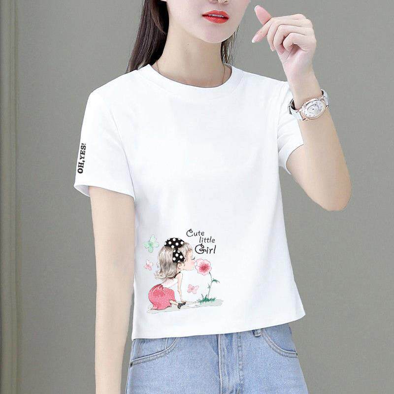 香港专柜短款t恤女新款夏装纯棉宽松圆领设计感白色短袖上衣