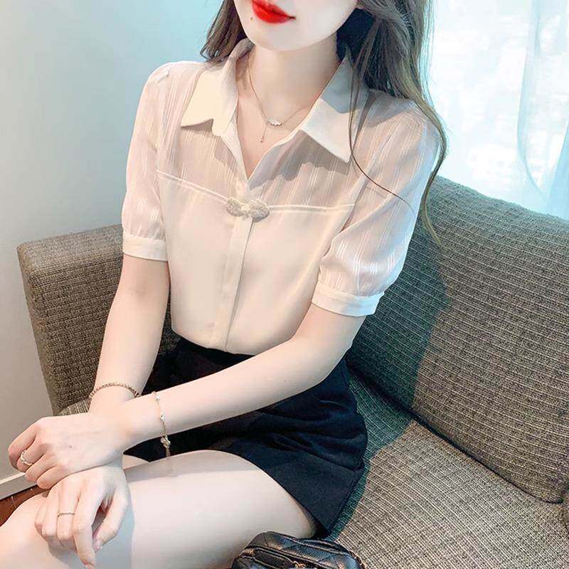 国风盘扣短袖衬衫女夏季2025新款高级感设计感小众法式别致上衣潮