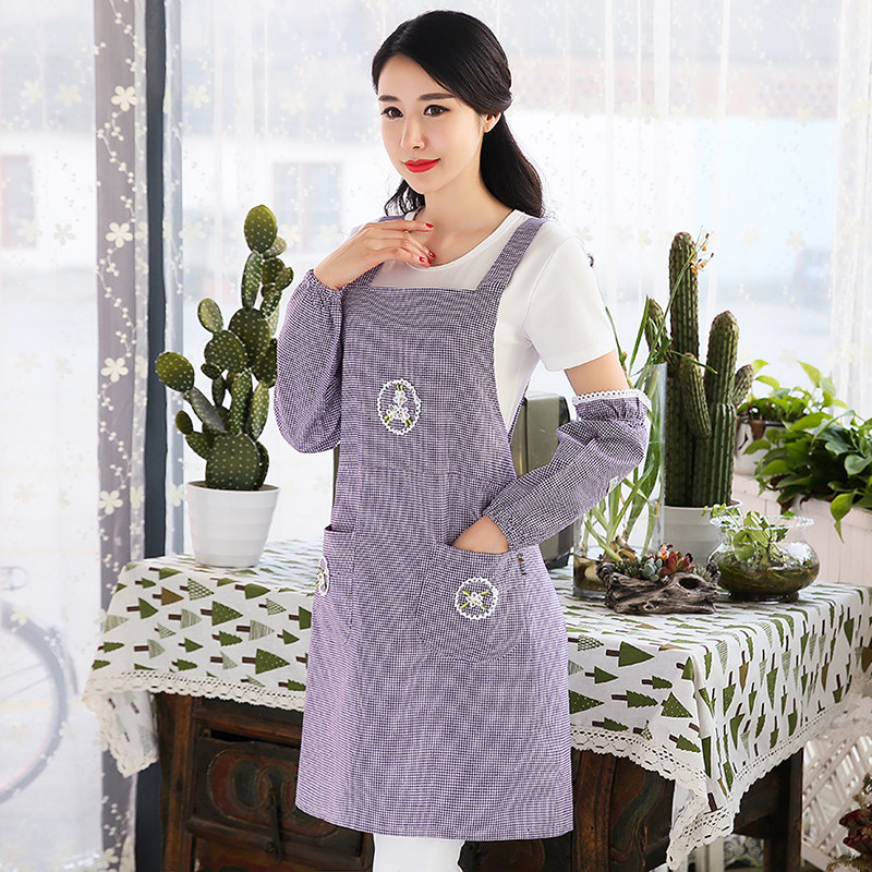 韩版时尚纯棉厨房围裙袖套装背带成人家居女工作服围腰防水防油