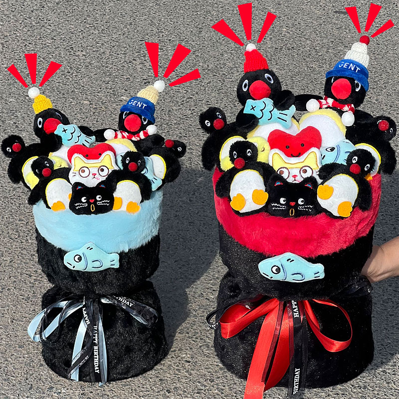 玩偶花束pingu企鹅生日礼物送女生闺蜜圣诞节跨年表白礼品毕业季